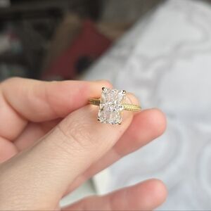 Maxine Size 7, 4.5 Carat Radiant Cut Travel Ring, CZ, Crushed Ice, Hidden Halo